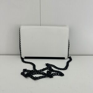 White Clutch Wallet Crossbody Black Chain Strap Women Fold Over Purse